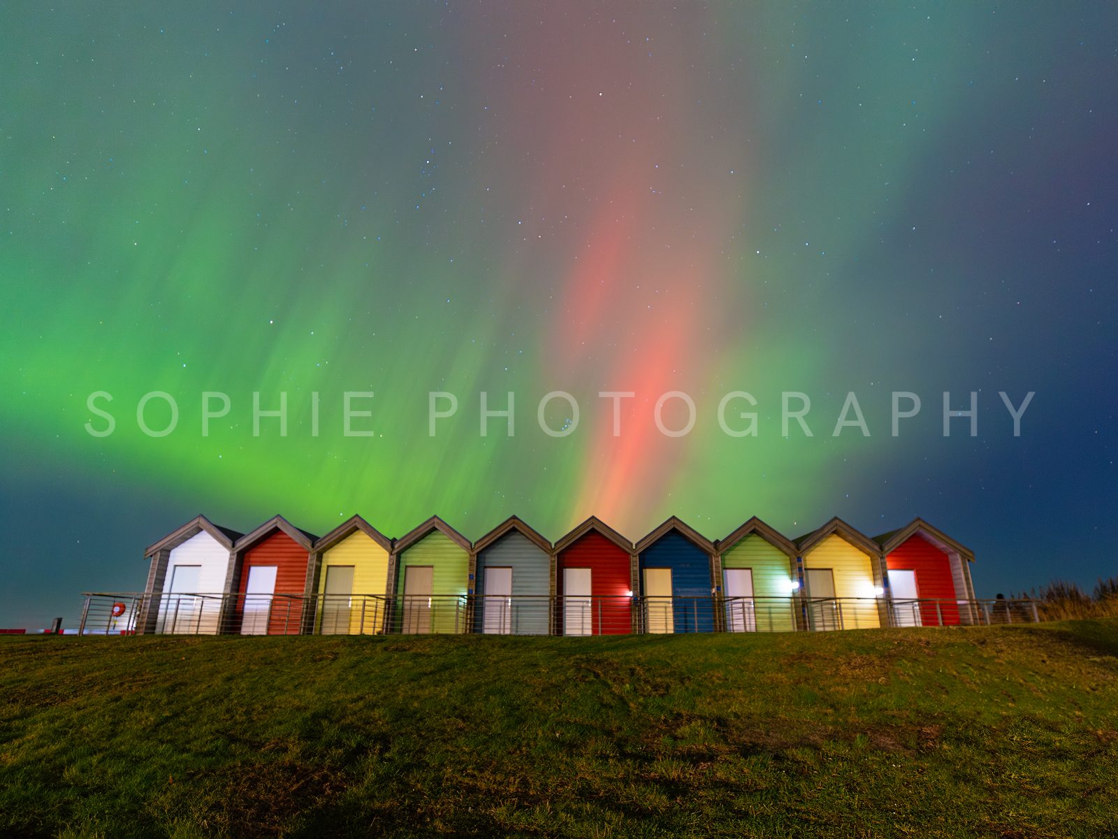 Northern Lights over the Blyth Beach Huts