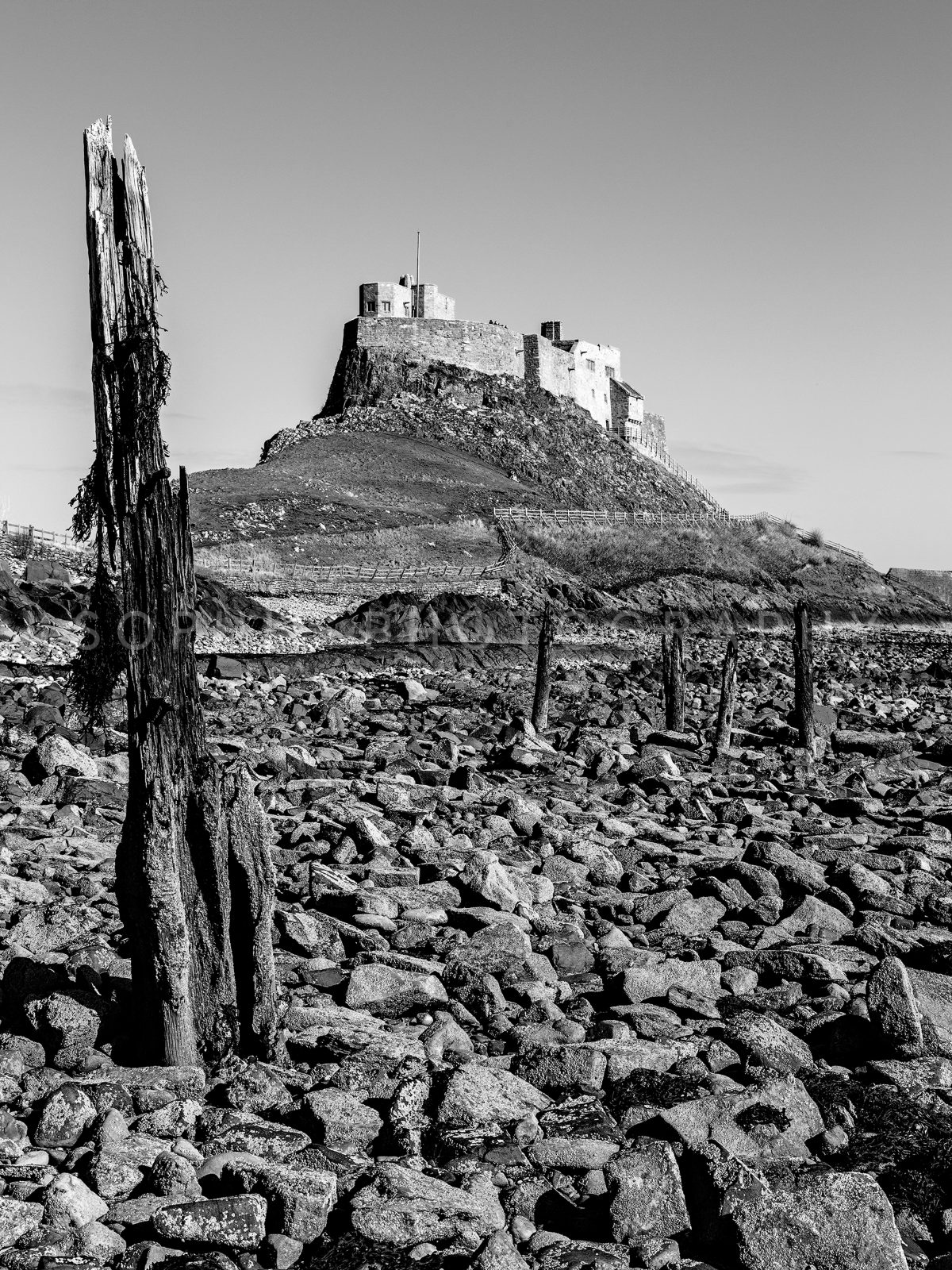 Lindisfarne Castle in Black and White
