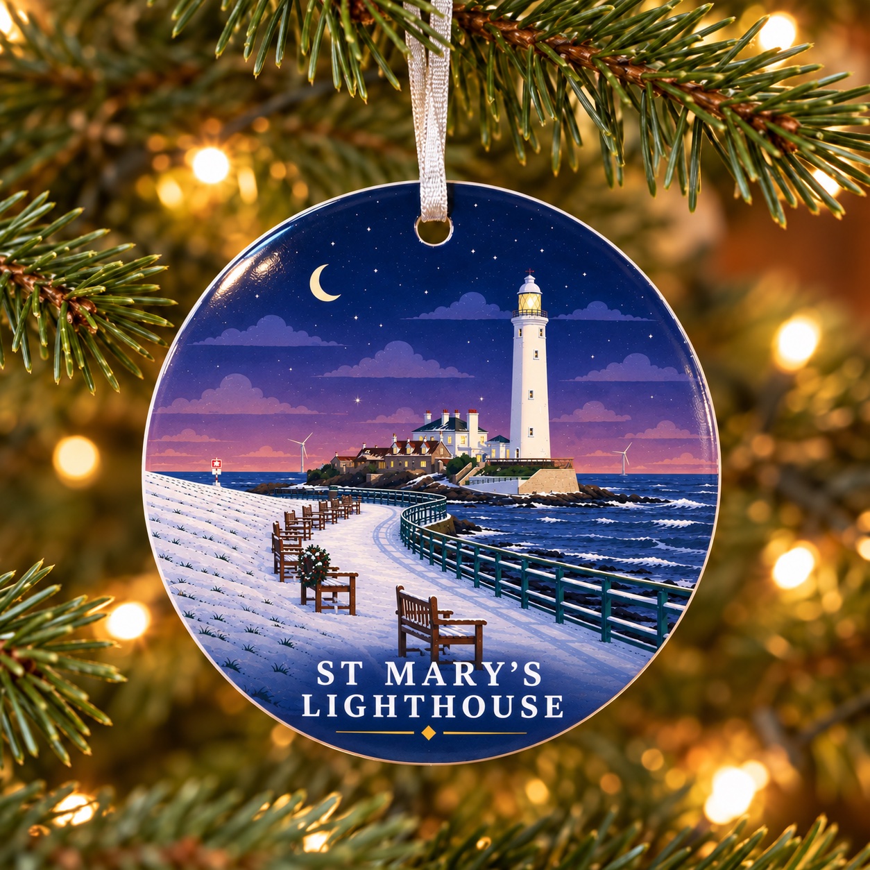 St Mary's Lighthouse Ceramic Tree Decoration