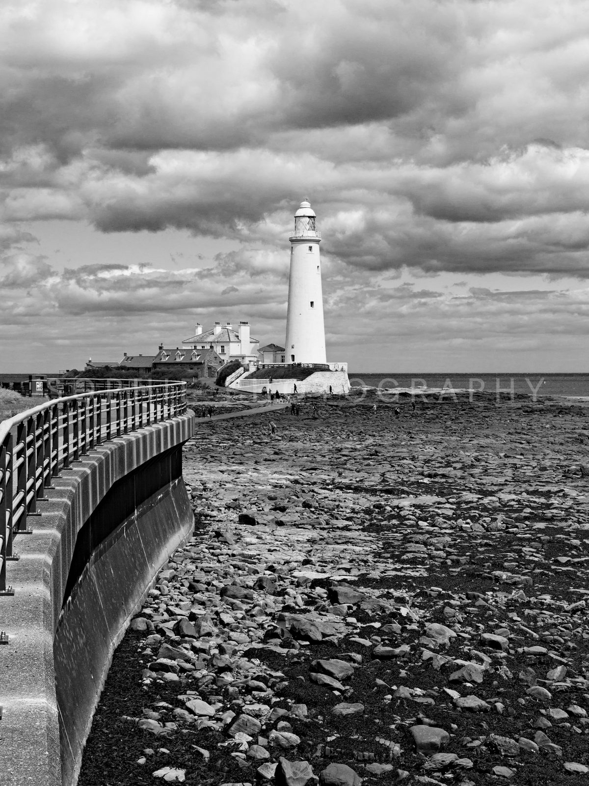 St Mary's Lighthouse in Black and White